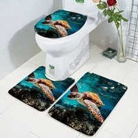 funny sea turtle three piece set 3d printed bathroom pedestal rug lid toilet cover bath mat set 01