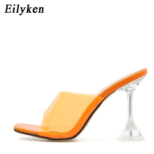 Orange Eilyken/пикантные прозрачные босоножки из ПВХ; летние модные женские шлепанцы на прозрачном каблуке; обувь для вечеринок на высоком каблуке; Размеры 35-42 - Цвет: Orange
