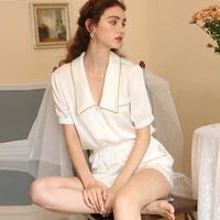 maison gabrielle 2021 summer new silk satin pajamas set loungewear sleepwear for women short sleeve shorts 2pcs turndown collar