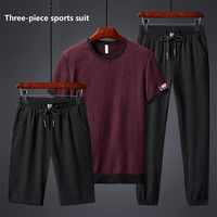 ice silk large size stretch t shirt casual pants suit summer mens 3 piece sports suit harajuku sportswear mens joggers set 8xl