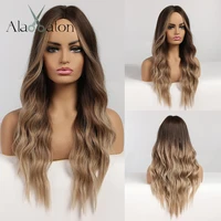 alan eaton ombre black brown long water wave wigs with highlights middle part synthetic hair wigs for women high temperature