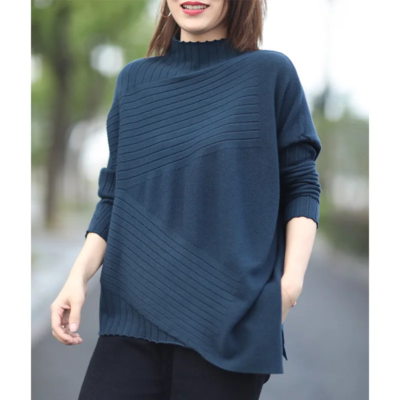 Пуловер женский Зимний вязаный Max LuLu с высоким воротником свободный винтажный