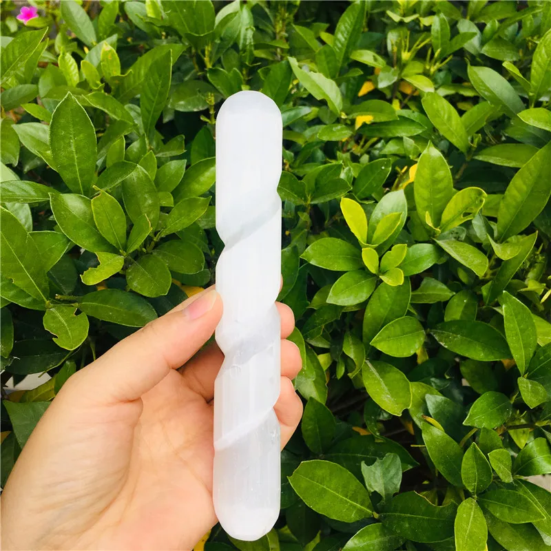 

Natural selenite white stone cream massage stick gypsum crystal