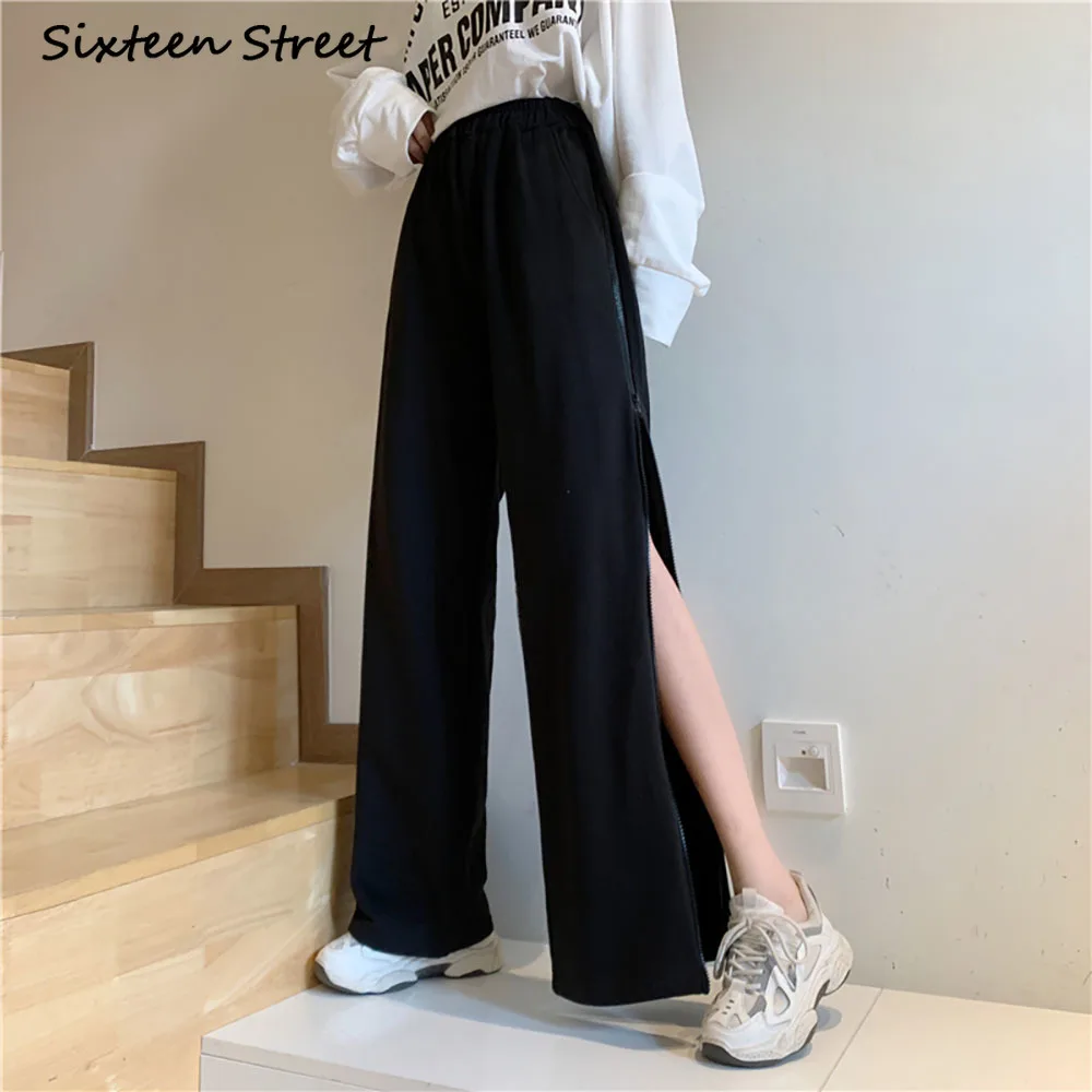 

Zipper Sweatpants Woman Chic Design Wide Leg Pants Female Trousers High Waist Baggy Casual Aesthetic Korean Fashion Y2K 2020 New