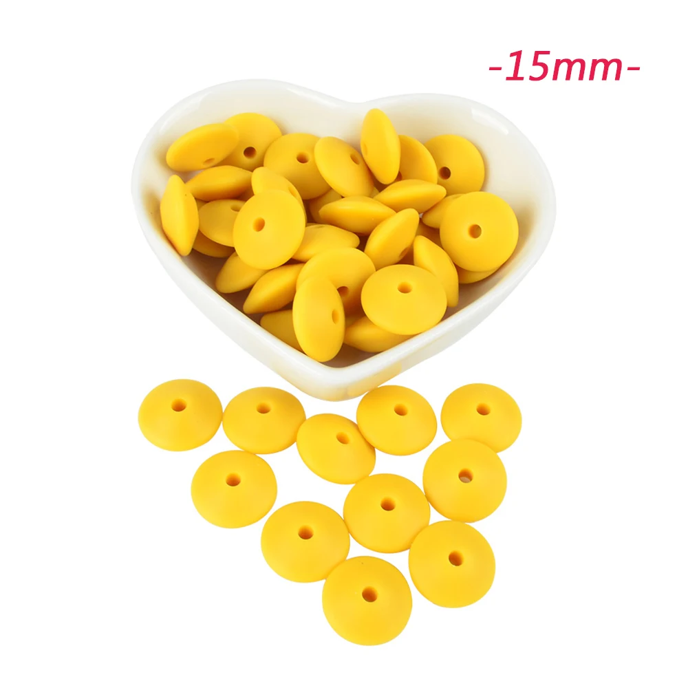 15mm mustard LOFCA 100 шт. силиконовые бусины в форме чечевицы 12/15 мм Силиконовые Бусины россыпью детский прорезыватель BPA микроволновых печей DIY бусины для ожерелье-прорезыватель - Цвет: 15mm mustard