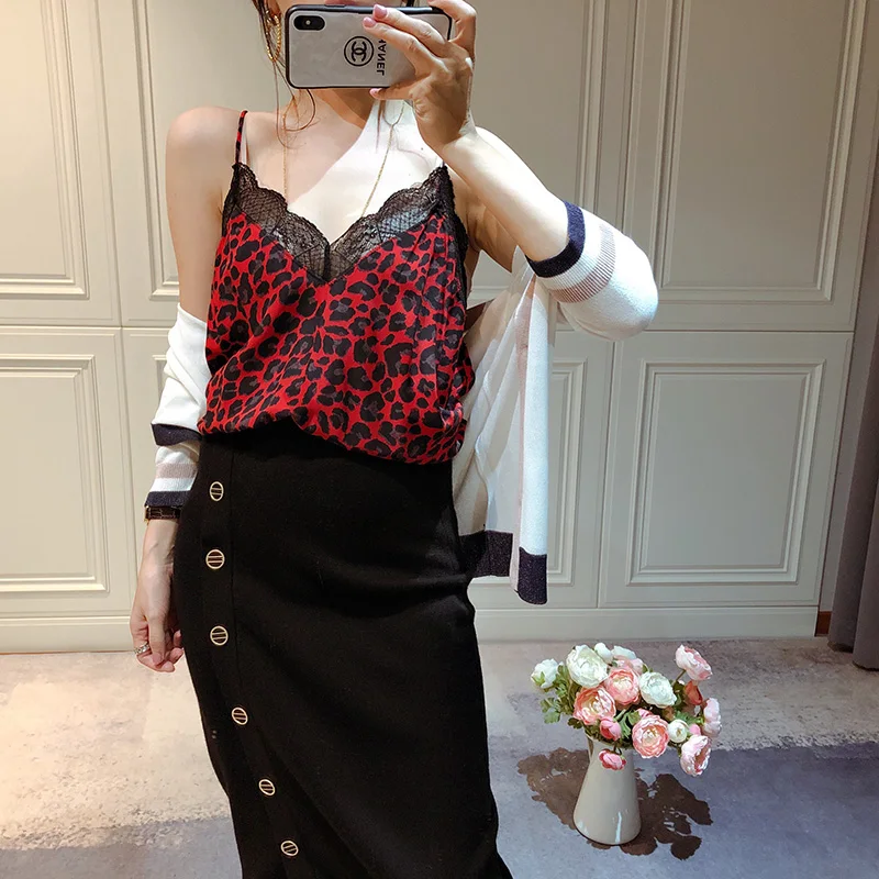 100% Viscose Sexy Ladies Leopard Camis Ladies Summer Vest Lace Huat Female Tank Top Wild Stylish