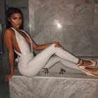 Женский сексуальный блестящий глубокий v-образный вырез с открытой спиной бандажный поясный комбинезон уличная Клубная без рукавов Облегающий комбинезон белый обтягивающий комбинезон