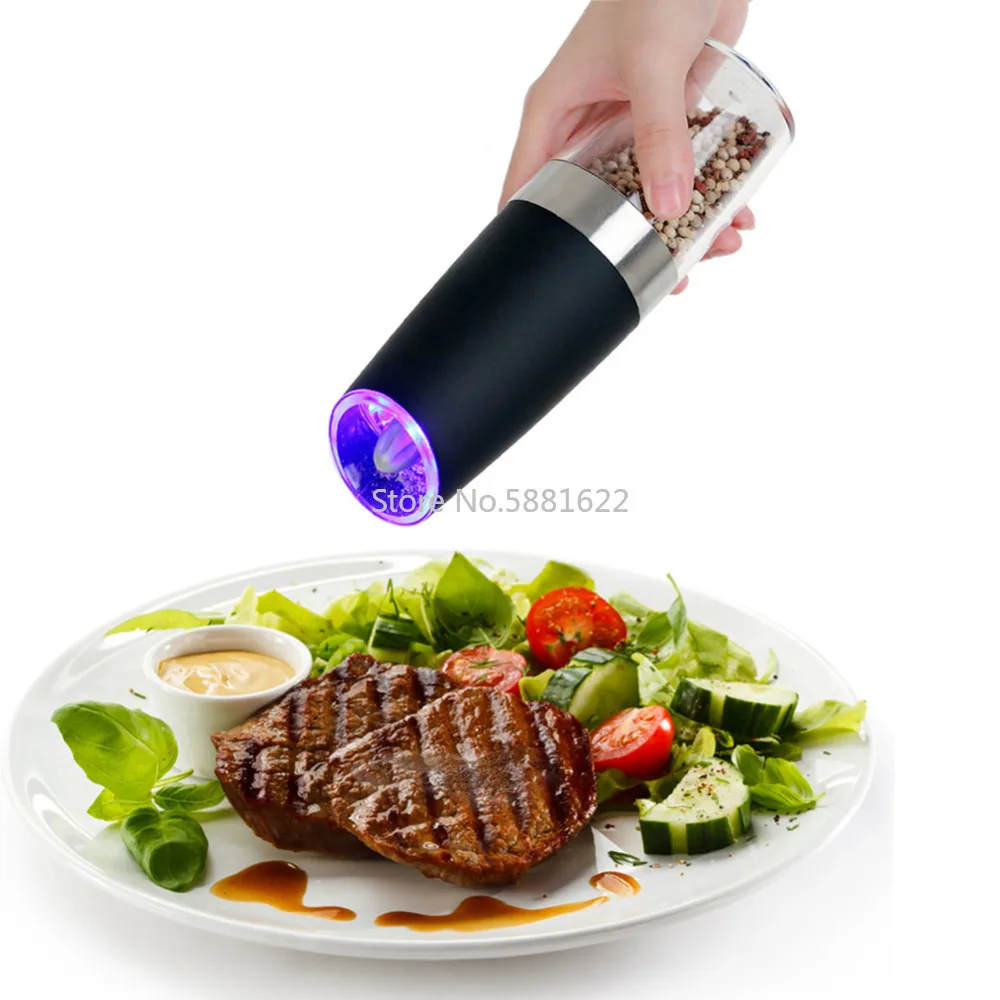 

New Automatic Electric Pepper Grinder Salt Mill With LED Light Free Kitchen Seasoning Grinding Tool Automatic MillsDropshipping