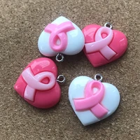 20pcslot 23mm20mm resin fatback heart with breast cancer ribbon hope accessories jewelry diy necklacebracel