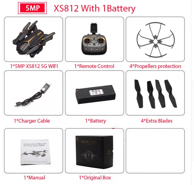 1080P 1B Color Box VISUO XS812 4K gps Радиоуправляемый Дрон с 5MP HD камерой 5G wifi FPV удержание высоты один ключ возврата Квадрокоптер Вертолет VS SG900 S20 Дрон - Цвет: 1080P 1B Color Box