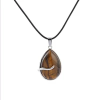 fyjs unique silver plated tiger eye stone water drop pendant rope chain necklace amethysts crystal jewelry