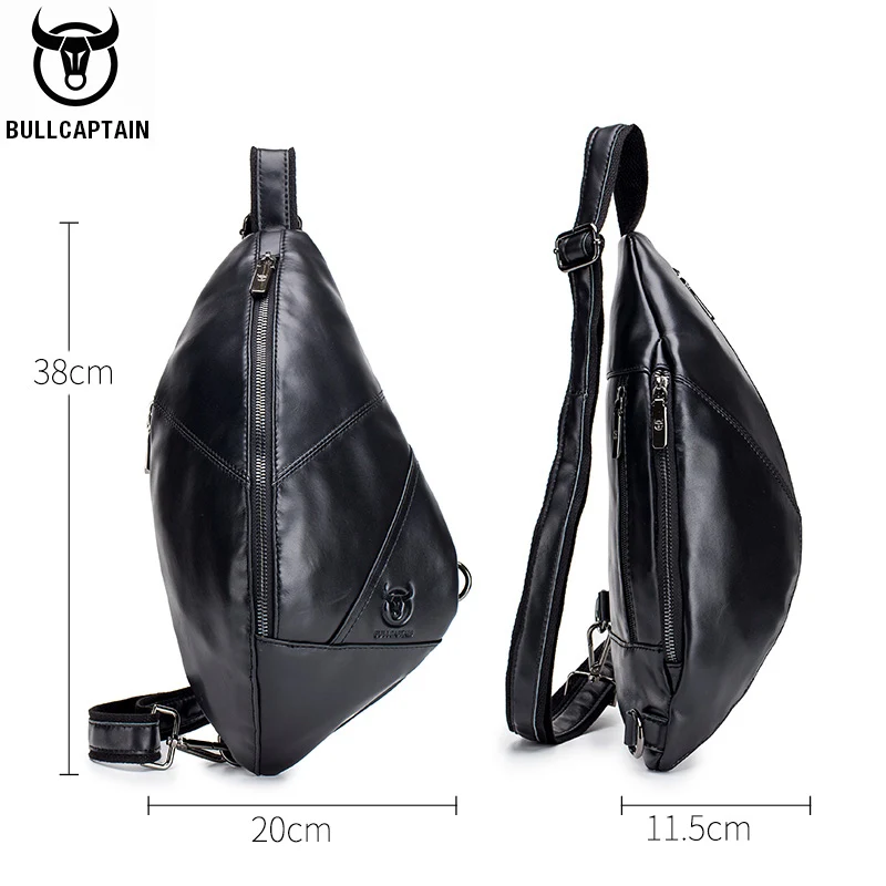 

Bullcaptain Men's Fashion Messenger Bag Hardware Zipper Open Top Layer Leather Chest Bags Chest Bag's for Men Men's Business Bag