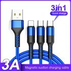 3 в 1 USB-кабель, нейлоновый гибкий кабель Micro USB Type-C для быстрой зарядки телефонов Xiaomi, iPhone, черный