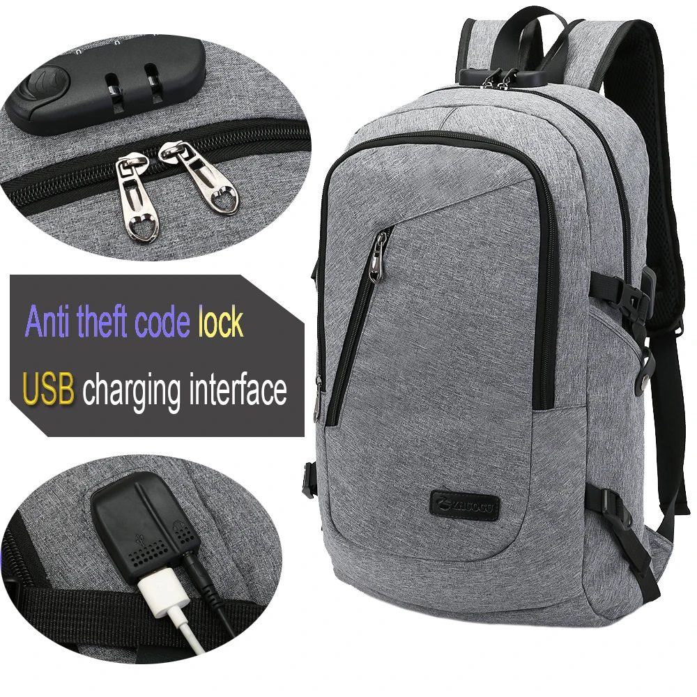 

Big Capacity Men Backpack Laptop 15.6 Oxford Gray Solid High School Bags Teen College Student Back Pack Multifunctional Bagpack