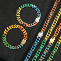 Colorful Enamel Curb Cuban Link Chain Necklaces For Men Women Stainless Steel Rainbow Necklace Fashion Choker Bracelet Jewelry