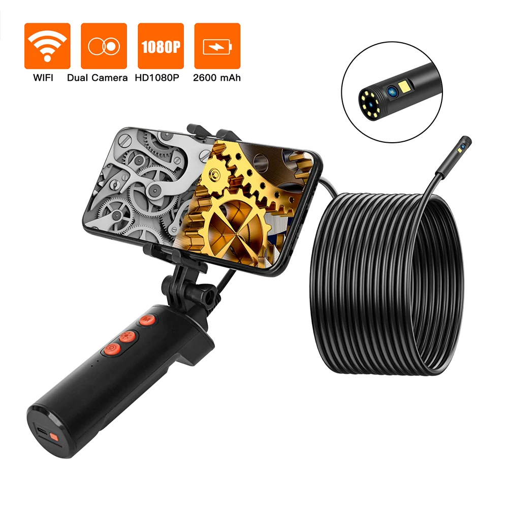 

WIFI Borescope Camera 9 LED Dual Lens HD 1080P Snake Tube Rigid Cable IP68 Waterproof Inspection Borescope for iPhone Android