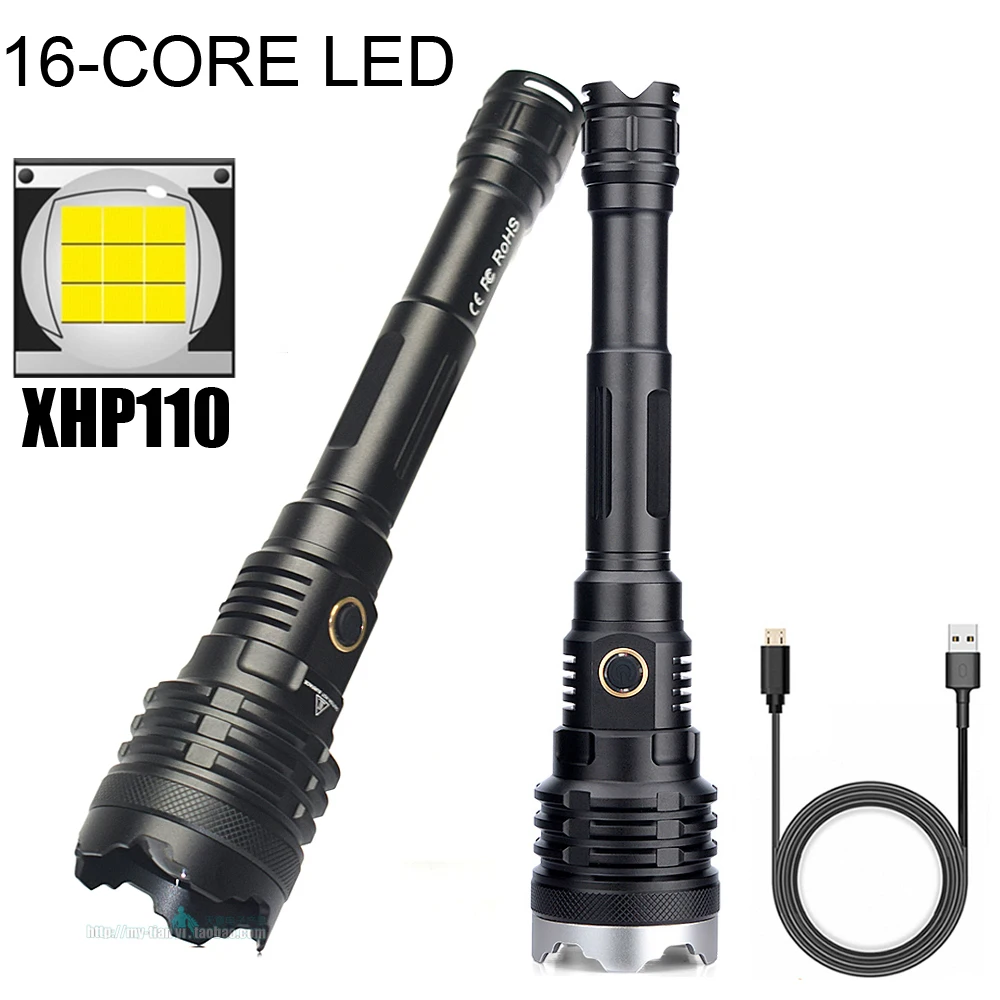 XHP110 мощный фонарь XHP светодиодный тактический USB Перезаряжаемый фонарик с зумом