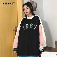 needbo spring autumn o neck pullover women korean loose clothes oversized sweatshirt vintage oversized harajuku korean tops