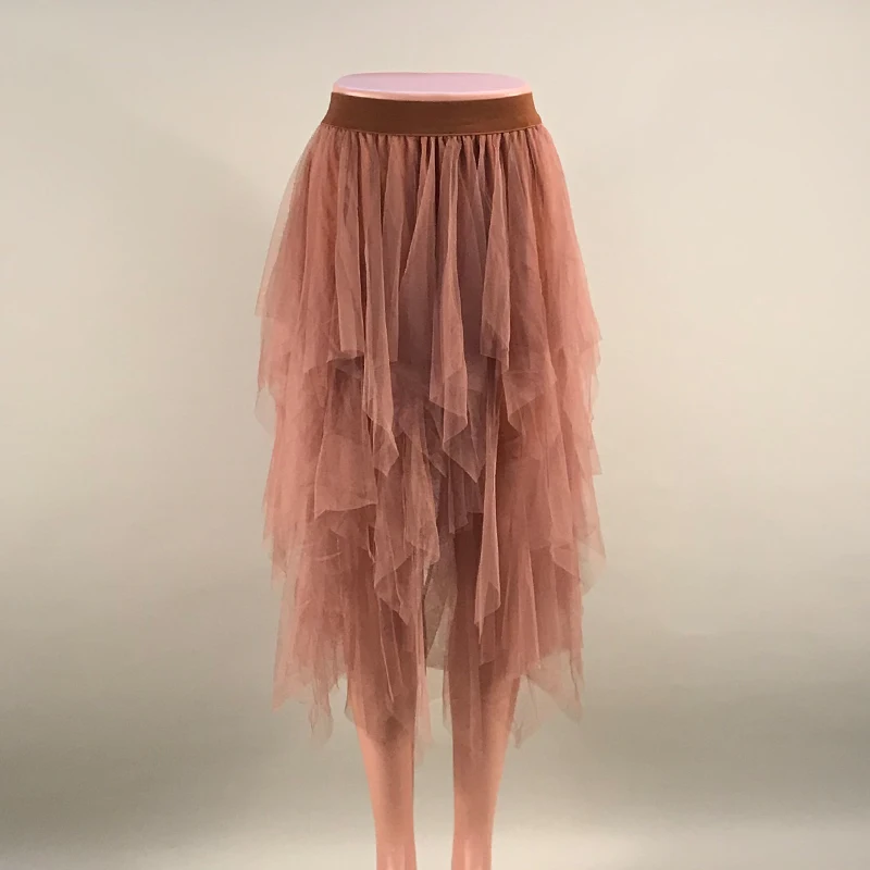 Женские фатиновые юбки, s Faldas Mujer Moda,, модные, эластичные, высокая талия, сетка, пачка, макси, плиссированная, длинная, миди, Saias Jupe, Женская юбка - Цвет: Camel