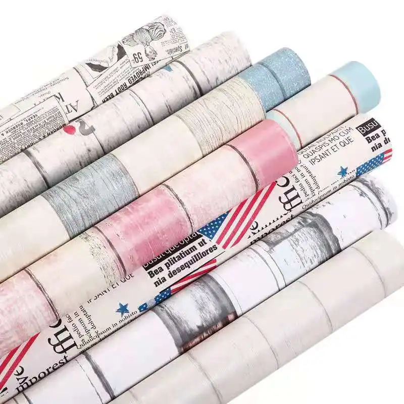

PVC Self-Adhesive Wallpaper Wood Grain Wall Paper Desktop Kitchen Counter Decoration Wall Sticker Furniture Living Room Film