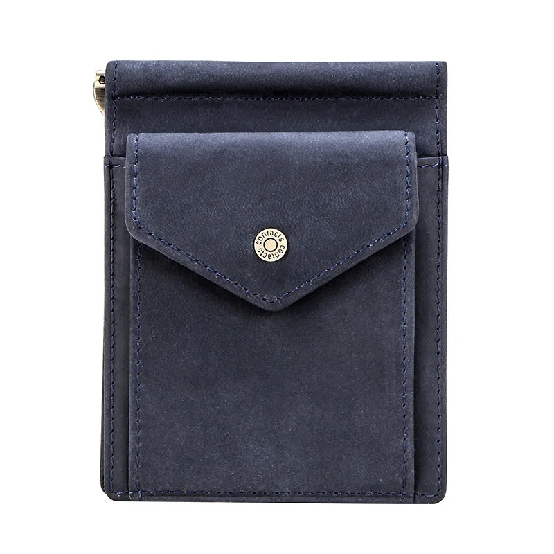 Blue Контактная короткая мужская зажим для денег из нубука, коровья кожа, кошельки для мужчин, ретро чехол для денег с отделением для кредитных карт, маленький карман для монет - Цвет: Blue