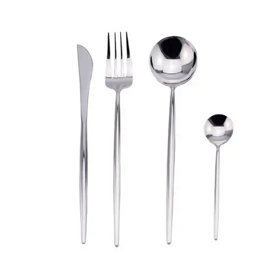 Silver 4 pcs Розовые столовые приборы с позолотой набор 304 вилка из нержавеющей стали чайная ложка нож, ножевые изделия набор черный роскошный дом вечерние Западная кухонная посуда подарок - Цвет: Silver 4 pcs