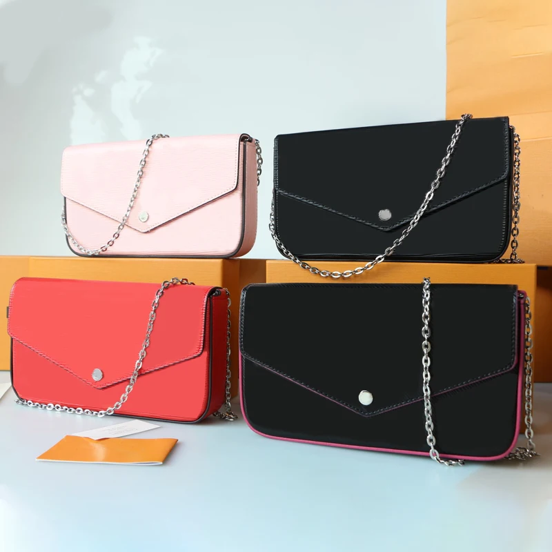 

Top Quality Luxury Lady's Design water ripple Three-piece Chain Wallet Messenger ShoulderBag With Box FreeShipping Fast Delivery