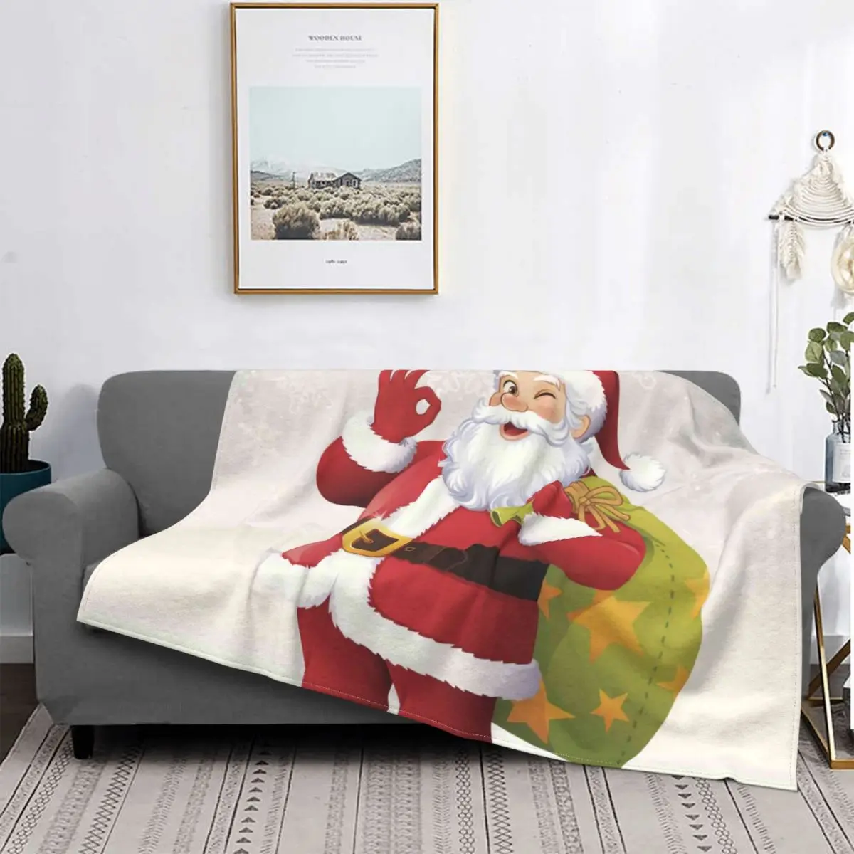 

2022 рождественское одеяло с Санта Клаусом, новогодняя сетка, хлопковые портативные рандомные одеяла для спальни, необходимое для путешестви...
