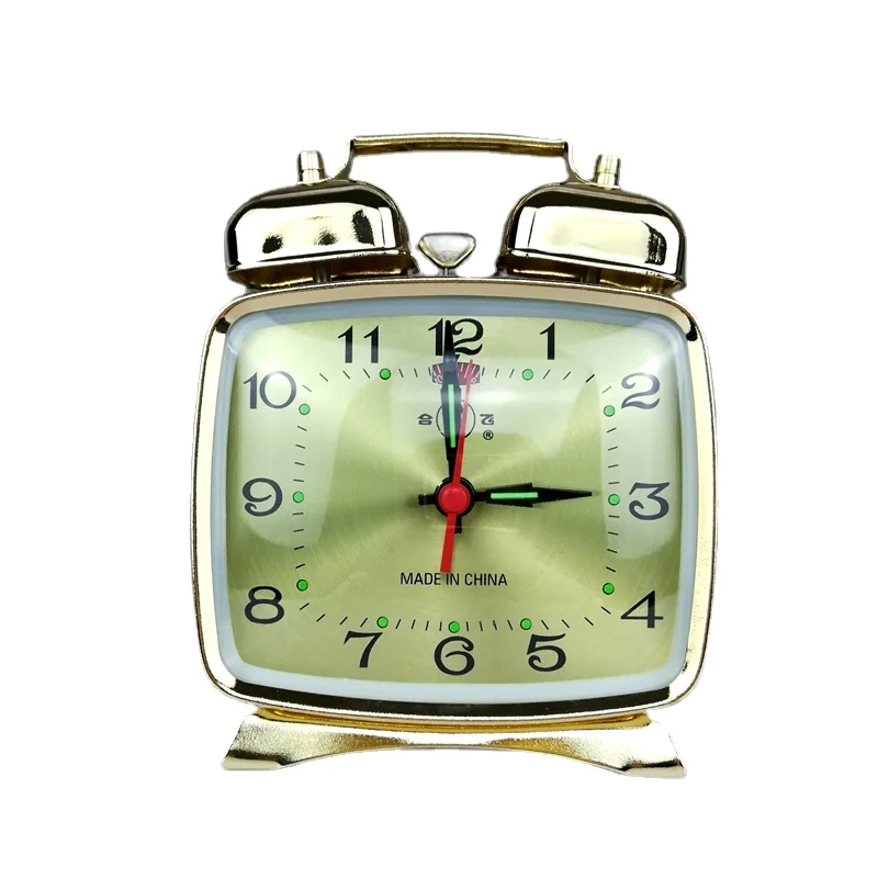 

Metal Mechanical Alarm Clock Clockwork Vintage Bedside Table Clock Silent Gold Clocks Chick Pecking Rice Antiques Luxury Decor