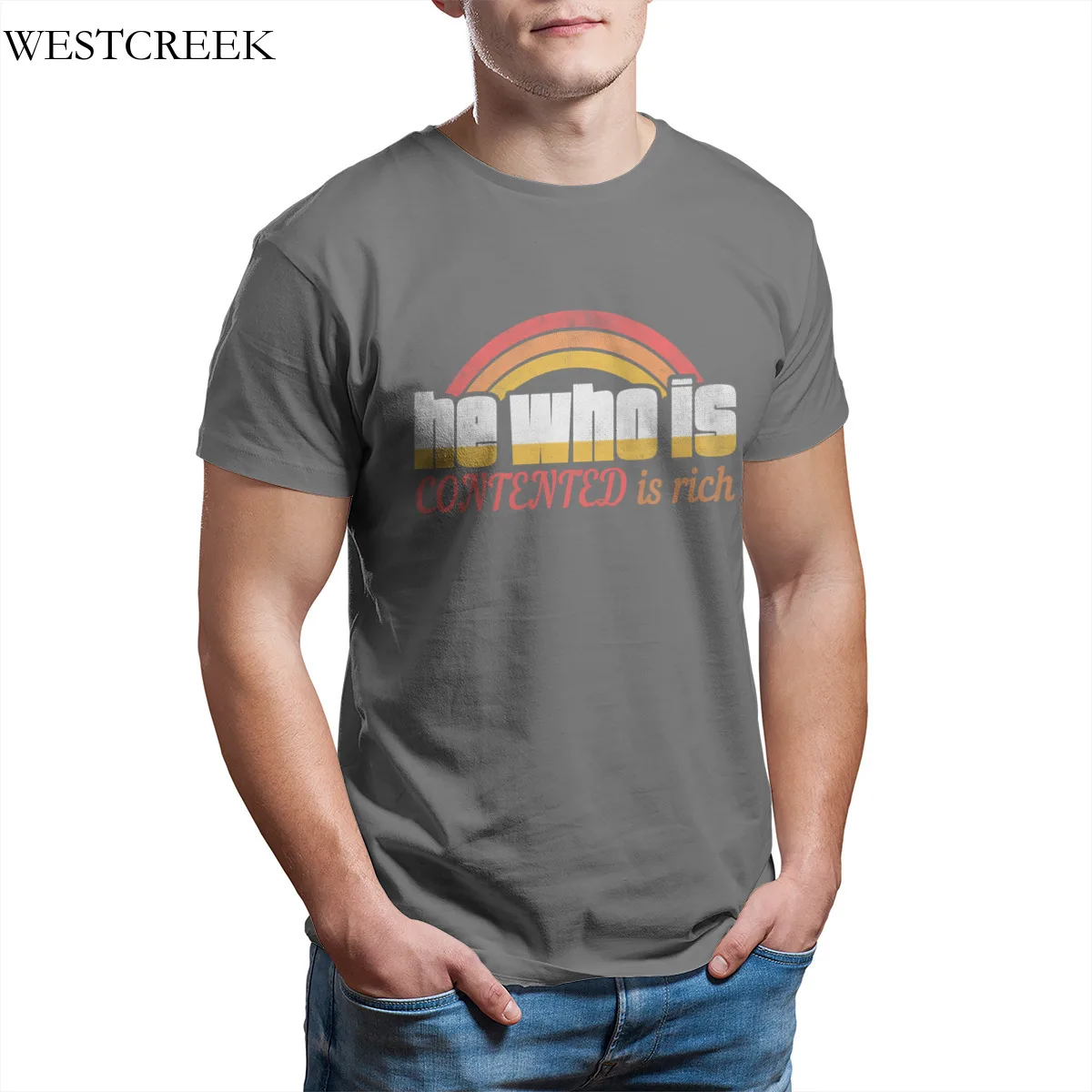 

Wholesale Men's T-Shirt He who is contented is rich T-Shirt Wholesale Clothes Funny Kawaii Custom T-Shirt 35453