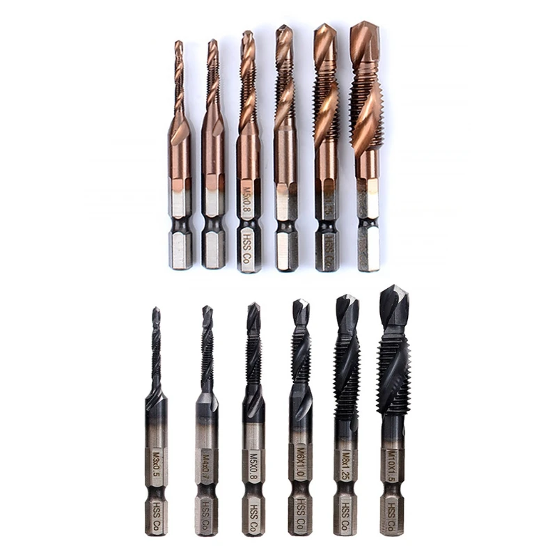 

Metric 6-piece Suit Tap Diameter M3 M4 M5 M6 M8 M10 Hexagonal Shank Drilling and Tapping Integrated Composite Tap