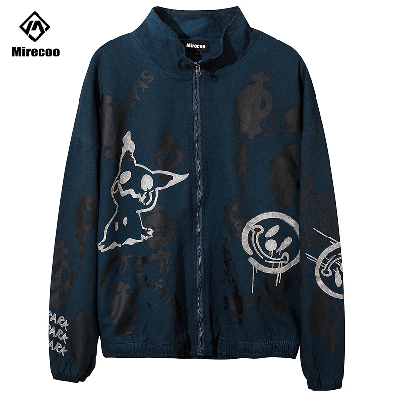 

Новинка 2020, мужская уличная куртка в стиле хип-хоп, куртка в стиле ретро с принтом граффити, винтажная куртка «рваная», хлопковая куртка на м...