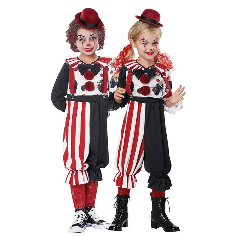 Unisex Kid Carnival Purim Crazy Clown Costume Colorful Circus Burlesque Outfit Cosplay Halloween Fancy Party Dress