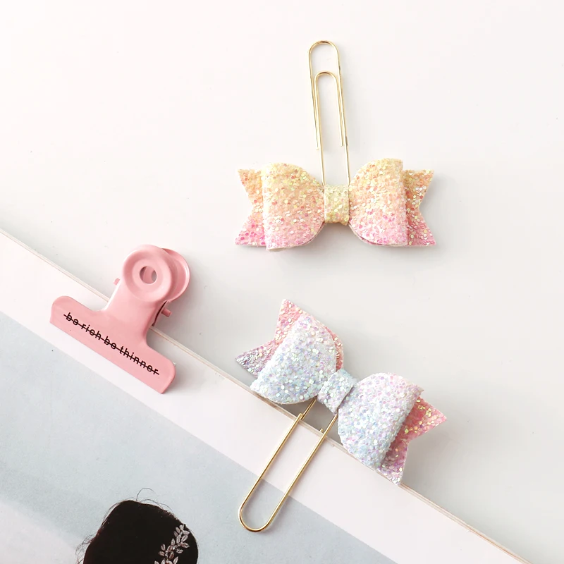 

2020 New Arrival 8pcs/lot Kawaii Graduated Color Bow Paper Clip Decorative Bookmark Metal Binder Clips For Photos Tickets Memo