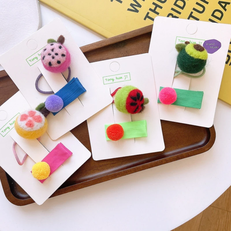 

New Korean Version Large Felt Fruit Hair Rope Sweet Cute Girls Children's Hair Ring Hair Headdress Accessories