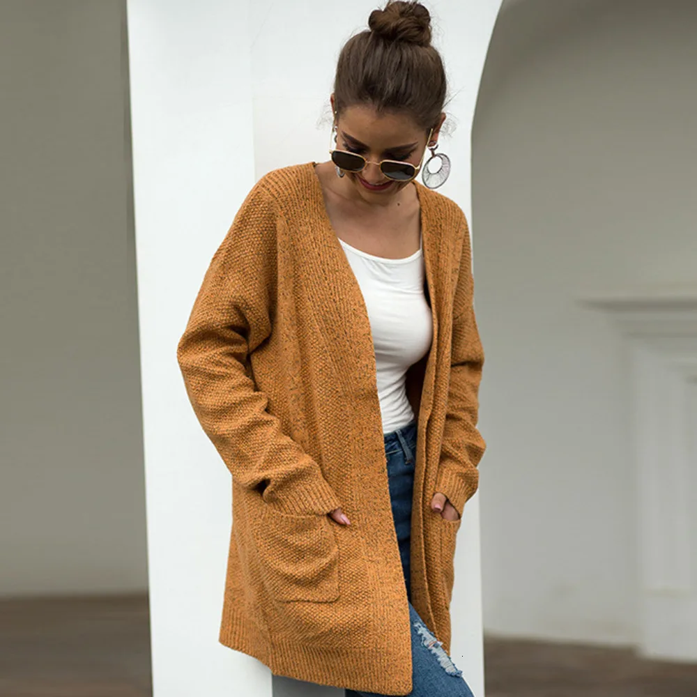 Зимний женский свитер кардиган вязаный Повседневный Кардиган с карманами