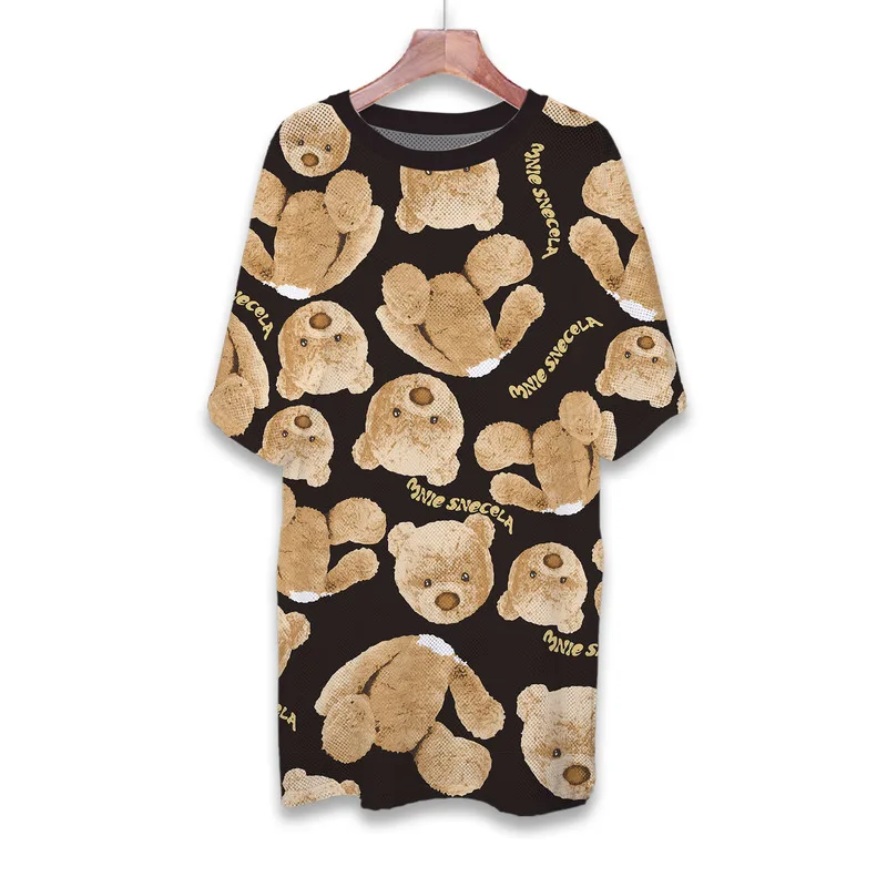 

Summer Women Graphic T-Shirts Kawaii Clothes Fashion Tops Plus Size Long Cartoon O-Neck Casual Mesh Fabric Harajuku Tees