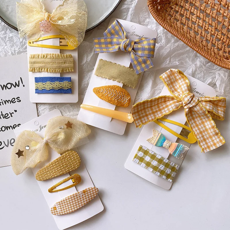 

4 Pcs New Cute Yellow Series Combination Children Hairpins Headwear Sweet Girl Fashion Simple Fabric BB Clip Hair Accessories