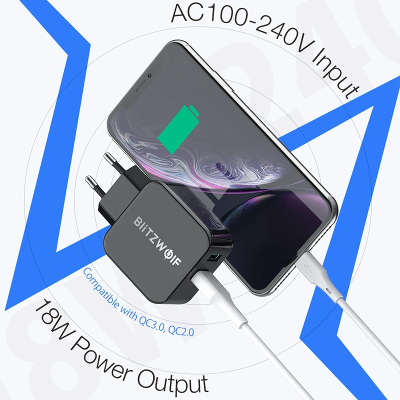 Быстрое зарядное устройство BlitzWolf QC3.0 + 2.4A 18 Вт двойной USB порт мобильный телефон