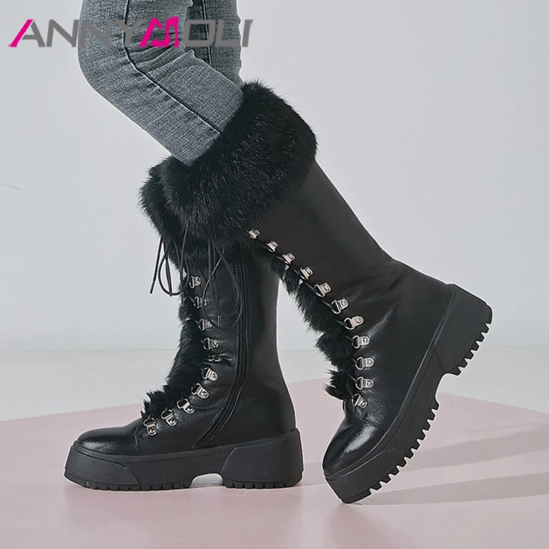 ANNYMOLI/зимние сапоги на натуральном меху Женские до середины икры из натуральной