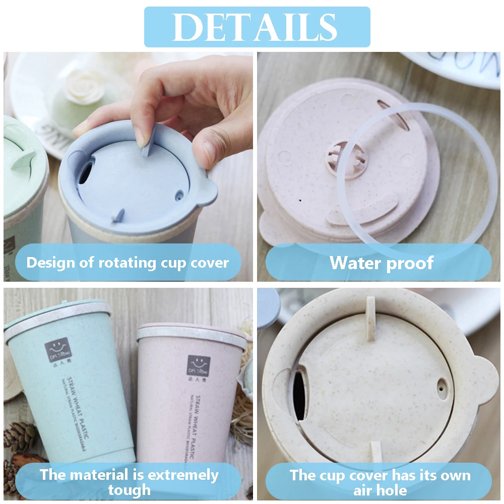 

280ML Double-wall Insulation Wheat Fiber Straw Coffee Cup Travel Mug Leakproof Thermosmug For Gifts Vacuum Flask Water Bottle