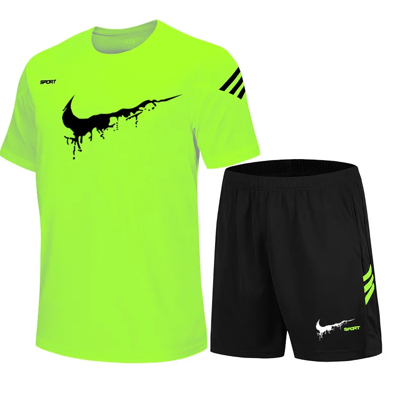 Мужской комплект спортивной одежды с надписью футболка коротким рукавом и шорты