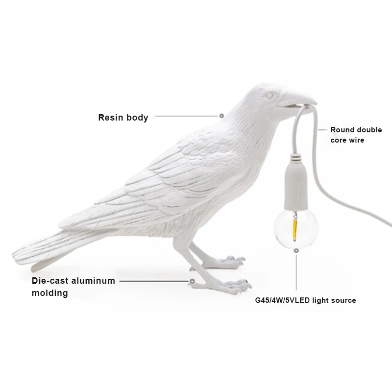 

Newly USB Birds Table Lamps Bedroom Resin Crow Desk Lamp Bedside Light Wall Sconce TE889