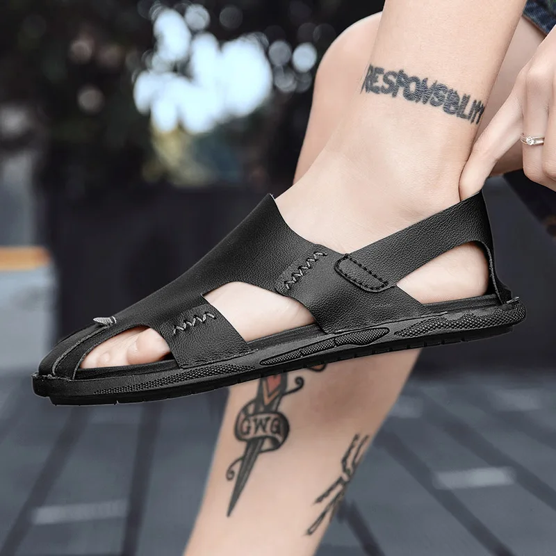 

Men Sandals Summer Leather Sandals Men outdoor Casual Shoes Men Slippers Sneakers breathable ShoesTop Leather Men Shoes