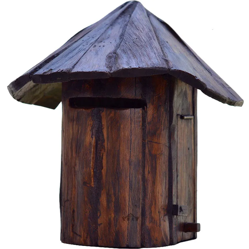 Handcraft Wood Outdoor Mailbox Gardening Wooden House Mailbox Villa Idyllic Cool Retro Outdoor Creative Home Rainproof