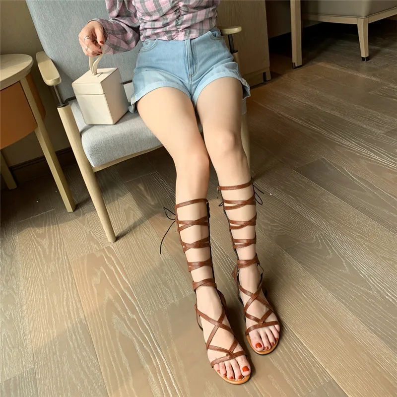 Женские сандалии в римском стиле YMECHIC летние с узкими ремешками и перекрестными