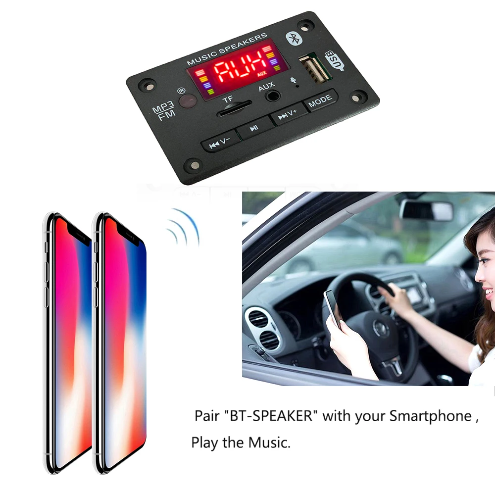 Mp3-плеер декодер плата громкой связи 5 В 12 Bluetooth 0 автомобильный FM-радиомодуль