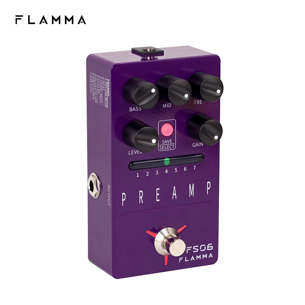 FLAMMA FS06 Preamp Pedal Digital Guitar Effects Pedal with 7 Preamp Models Preset Save Slot Built-in Cabinet Simulation
