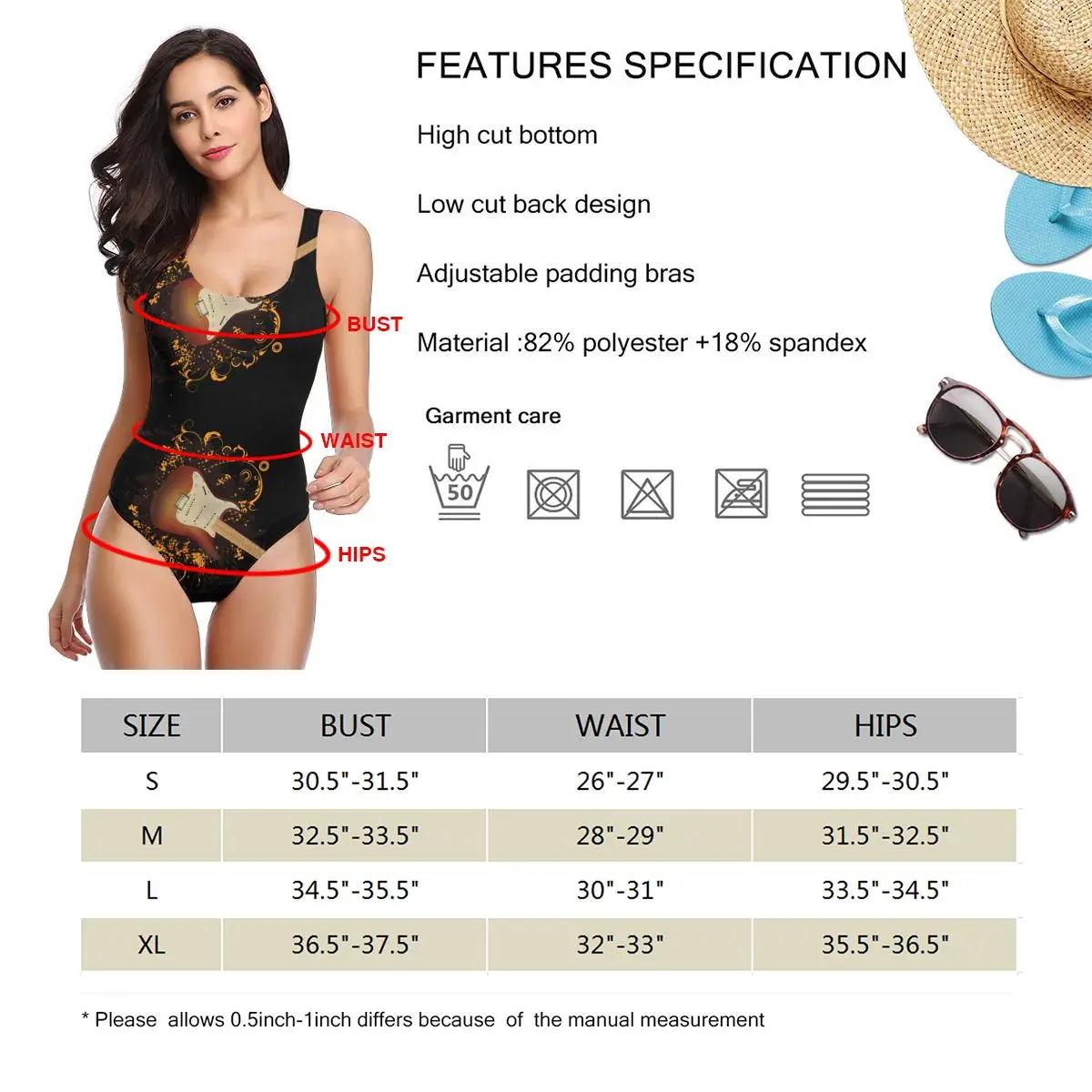 

Women one piece Swimsuit Rock Guitar Beachwear Swimwear Monokini Bathing Suit Bikini Monokini