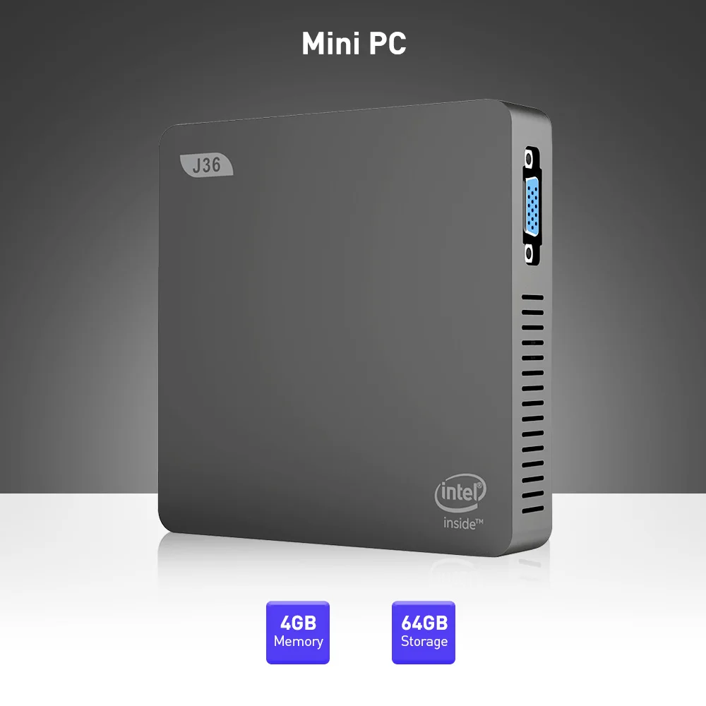 J36-V Мини ПК Windows 10 Домашний Настольный компьютер Intel HD graphics 4 Гб 64 Гб 2,5 дюйма HDD 2,4G 5,8G WiFi BT4.0 Minipc HDMI VGA